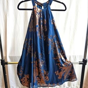 NWT One Clothing Navy Teal Blue and Copper Dress